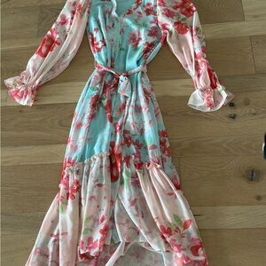 Flying Tomato Green Tiered Bishop Sleeve Dress
